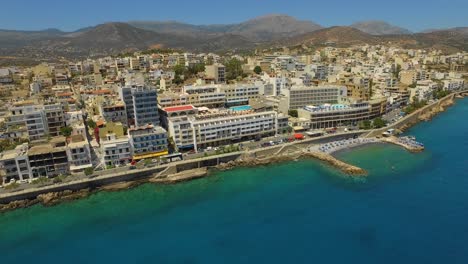 The-coastal-town-of-Agios-Nikolaos-on-the-island-of-Crete,-during-summer