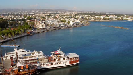 Aerial-shots-of-the-historical-port-of-Paphos,-Cyprus