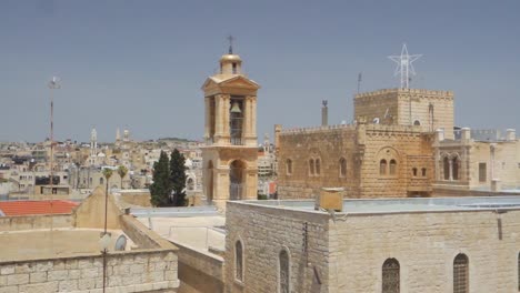 Panorama-of-the-Church-of-the-Nativity-is-a-basilica-located-in-Bethlehem,-Palestine