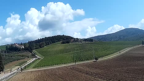 Frescobaldi-aerial-view-of-industry-vineyards,-Chianti-wine-production-company-near-Pontassieve