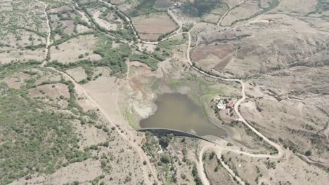 Aerial-View-Valley-of-Oaxaca-dam,-Mountain-range