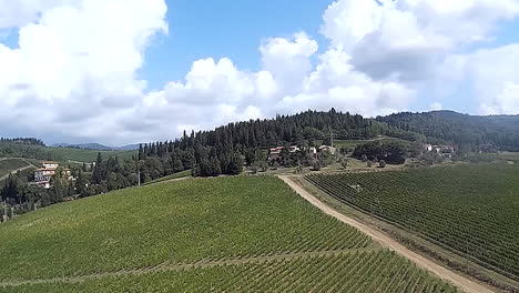 Frescobaldi-aerial-view-of-industry-vineyards,-Chianti-wine-production-company-near-Pontassieve