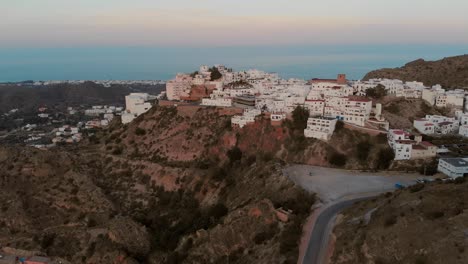 The-white-village-Mojácar-during-sunset.-Aerial-shot