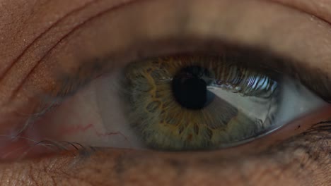 Extreme-Nahaufnahme-Des-Weiblichen-Auges-Mit-Grüner-Iris,-Die-In-Zeitlupe-Blinkt