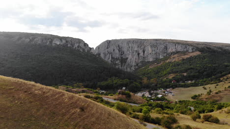 Distant-view-of-the-Turda-Gorge,-one-of-the-top-touristic-attractions-in-Romania