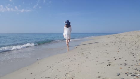 Beautiful-women-walking-on-the-sandy-beach-in-Greece
