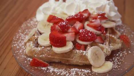 waffle-with-whipped-cream-strawberries-and-banana,-sweet-delicious-dessert