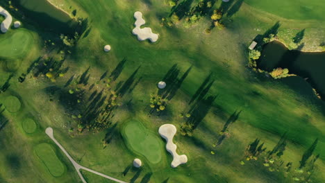 Aerial-birds-eye-footage-of-a-golf-course-in-Bac,-near-Bratislava-in-Slovakia