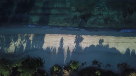 Birds-Eye-Drone-Shot-flying-along-a-Hawaiian-Beach-with-small-waves-crashing-on-the-shore