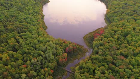 Pan-Up---Pullback-to-reveal-Lake-of-the-Clouds-in-Porcupine-Mountains-State-Park-of-Michigan's-Upper-Peninsula