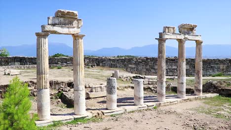 Steady-shot-of-stone-gates-and-architecture-of-the-wonderful-historic-site-Hierapolis-in-Turkey