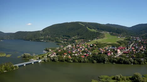Aerial-view-of-small-mountain-airport-in-Poland-located-on-the-slope-of-Zar-mountain,-above-Zywieckie-lake