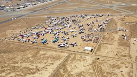 4K-aerial-of-Mojave-Air---Space-Port-airport-cemetery-in-California,-USA
