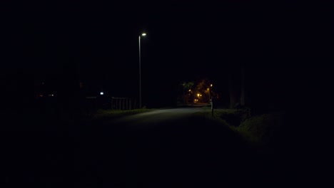 Un-Gato-Negro-Caminando-Por-La-Calle-Por-La-Noche