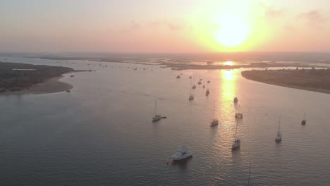 Aerial-view-of-beautiful-bay-with-boats