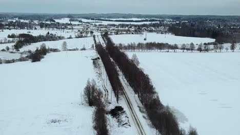 Close-up-horizon-winter-road-alley-view-in-slow-motion-in-Latvia