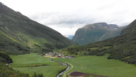 Aerial-view-of-a-landscape-and-a-farm-in-Norway