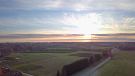 Aerial--countryside-landscape-view-in-the-wonderful-sunset