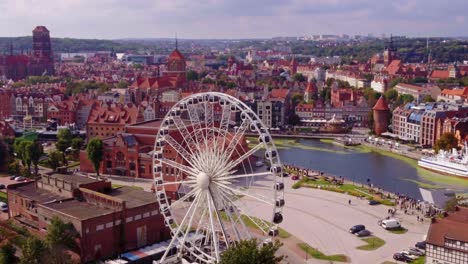 Aerial-shot-of-feris-wheel-in-GdaÅ„sk-city-in-Poland