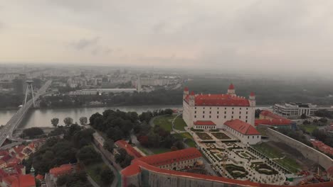 Aerial-4k-100-Mbps-footage-from-Bratislava-Castle,-Europe