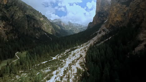 Aerial-of-a-drone-flight-over-an-old-landslide-in-Vallunga---Langental-in-the-Italian-Alps