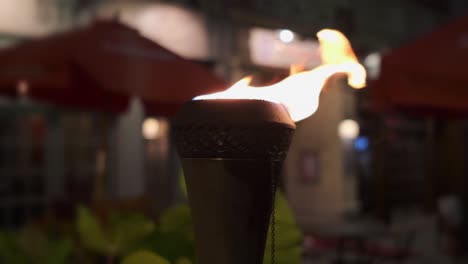 Slow-motion-outdoor-fire-torch-with-fire-on-a-night-out