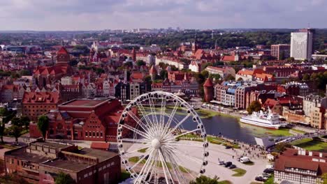 Aerial-shot-of-feris-wheel-and-old-town-in-GdaÅ„sk-city-in-Poland