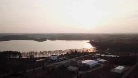Lake-in-Olsztyn-town,-aerial-view,-Poland