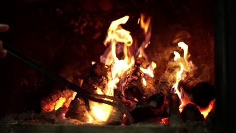 Slow-Motion-close-up-of-burning-flames-on-open-fireplace