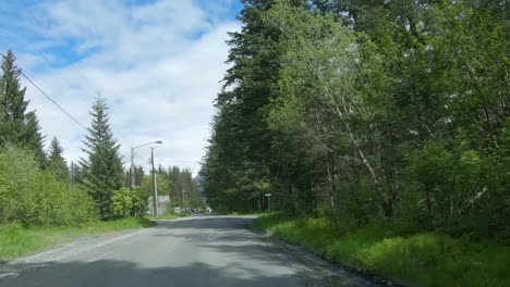 Looking-out-the-back-of-the-car-while-driving-by-trees-and-Spruce-Creek-at-Resurrection-Bay-on-Lowell-Point