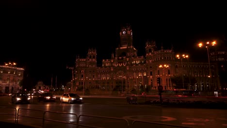Night-motion-lapse-of-"Cibeles-Palace"-in-Madrid