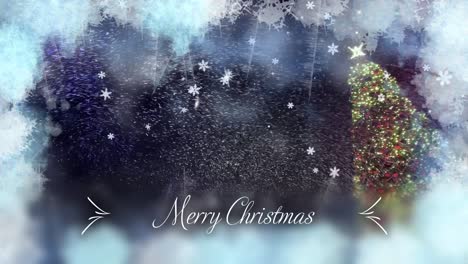 Feliz-Navidad_fondo-Estacional-De-Invierno-Con-Escarcha-Animada,-Copos-De-Nieve-Y-Secuencias-De-Video-De-Un-árbol-De-Navidad-Iluminado