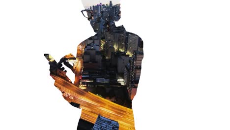 4K-Silhouette-of-Business-Man-isolated-with-Timelapse-of-Sao-Paulo,-Brazil's-largest-city,-overlayed-with-double-exposure
