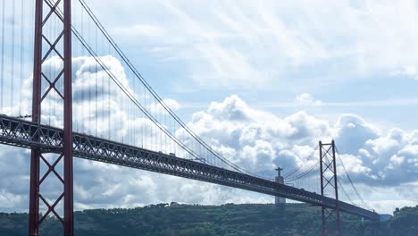 Timelapse-of-the-25th-of-April-Bridge-in-Lisbon,-Portugal
