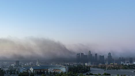 Black-smoke-from-fire-drifts-over-SoCal,-Time-Lapse-at-purple-blue-dusk