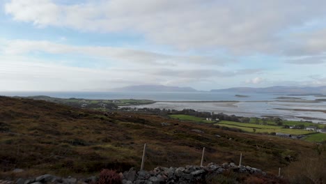 Aerial:-Flying-above-ground-on-Croagh-Patrick-and-famous-Clew-Bay-in-Ireland