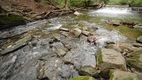 Water-streams-over-rocks-and-branches,-Wissahickon-Creek