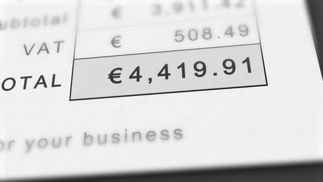 Close-up-animation-of-growing-invoice-total-in-euros