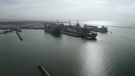 Navy-ships-in-port-at-a-base