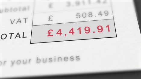 Close-up-animation-of-growing-invoice-total-in-British-Pounds