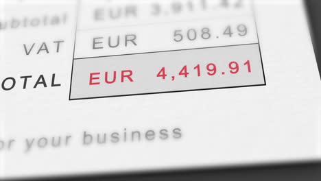 Close-up-animation-of-growing-invoice-total-in-euros---stylized-as-EUR