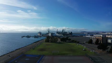 Sunny-blue-skies-near-the-Naval-installation-with-big-aircraft-carriers