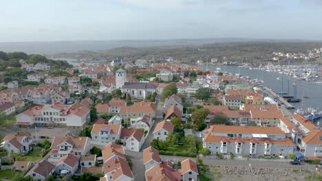 Drone-flight-over-Marstrand-town-and-churche