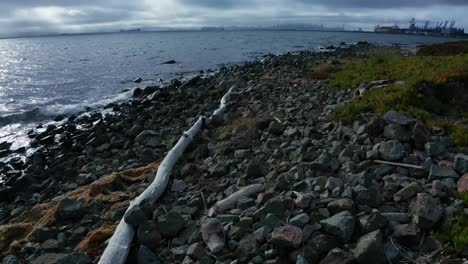 Natural-shoreline-and-sunny-skies-with-clouds-on-an-overcast-day