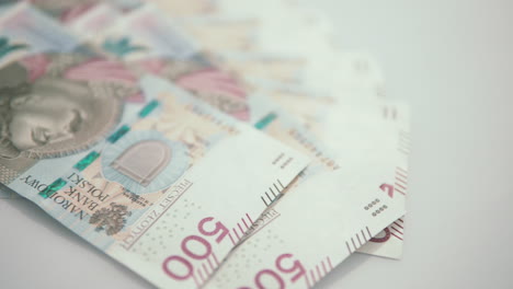 LKW:-Viel-Polnisches-Geld,-500-PLN-Liegen-Auf-Weißem-Tisch,-Reiche-Haben-Geld