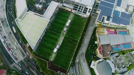 Estadio-De-Futbol-Drone-Video-En-La-Ciudad-De-Guatemala-Futeca,-Futbol