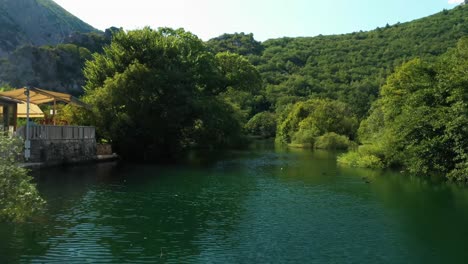 Aerial-footage-of-the-river-Cetina-near-Omis,-Croatia