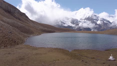 Ice-lake,-as-part-of-the-Annapurna-Circuit-Trek-detour,-Himalayas,-Nepal