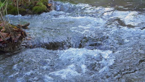 Fluss-Mit-Transparentem,-Klarem-Wasser,-Das-In-Zeitlupe-Flussabwärts-Fließt