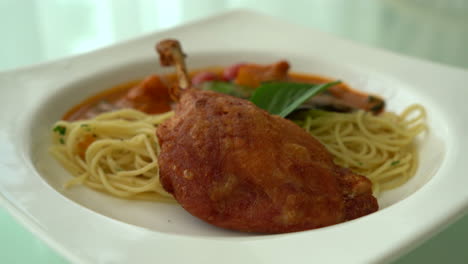 spicy-spaghetti-with-fried-duck